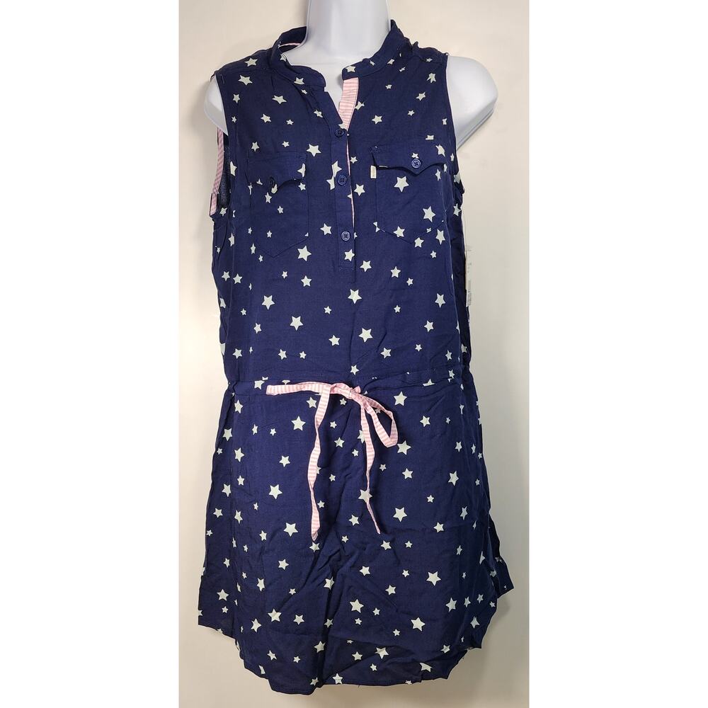 NWT Levi's Star Print Sleeveless Patriotic Shirt Dress Navy Blue Rayon M Y2K
